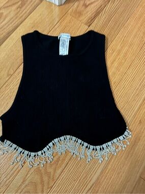 Zara Black Tank with Sparkling  Rhinestones Fringe